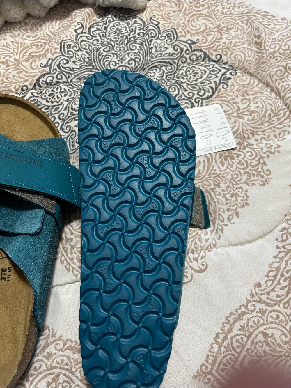 Birkenstock Teal Suede Slide Clogs - Picture 5 of 5